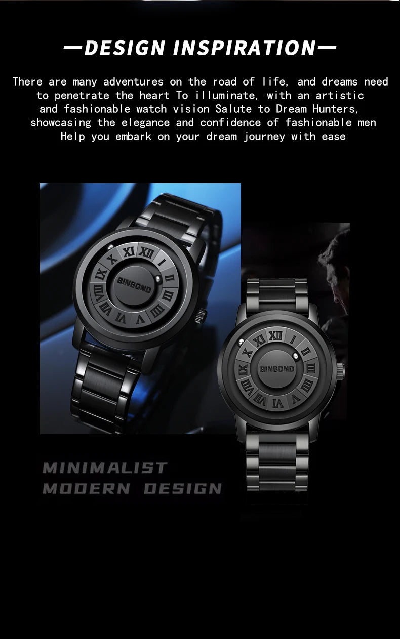 BINBOND B234 Top Luxury Men Quartz Watches Magnetic Levitation Hollow Out Stainless Steel Waterproof Men Watch Relogio Masculino
