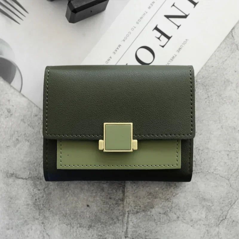 Patchwork Short Women's Wallet Fashion Square Clutch Money Credit Multiple Card Holders Metal Buckle Tri-Fold Ladies Coin Purse