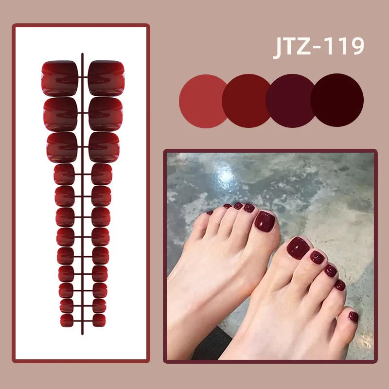 24P Acrylic Toenails Bright Faced Press on Nails Art Removable Short Fake Toenails Full Cover Artificial Toe False Nails No Glue