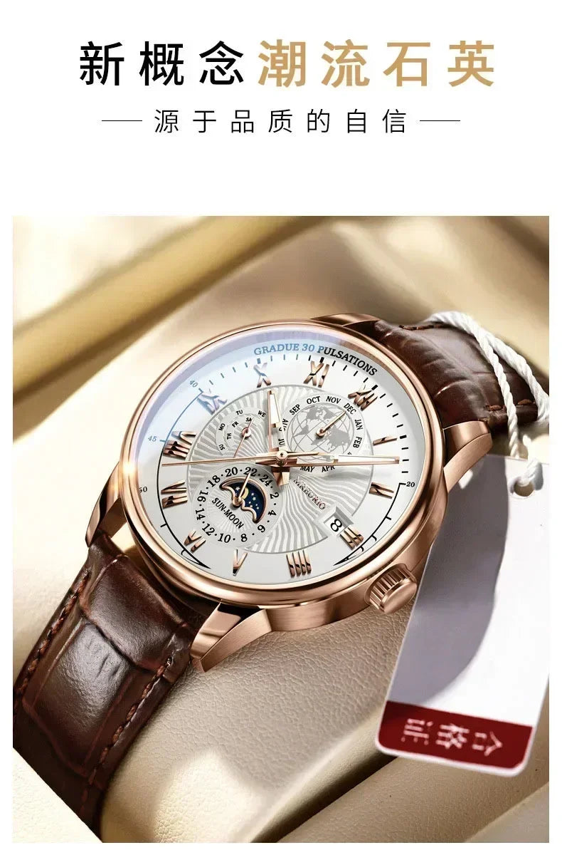Men's Watch New Fashion Leather Waterproof Luminous Top Brand Luxury Mens Quartz Wristwatch Men Sport Casual Watches