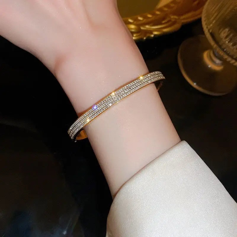 Titanium Steel Gold Silver Color Bangles for Women Girls Trend Waterproof Jewelry Luxury Sparkling Zircon Bracelet Bangle