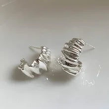 Personality Irregular Wavy Pleated Hoop Earrings for Women New Charm Gold Plated Stainless Steel Dangle Jewelry Accessories Gift