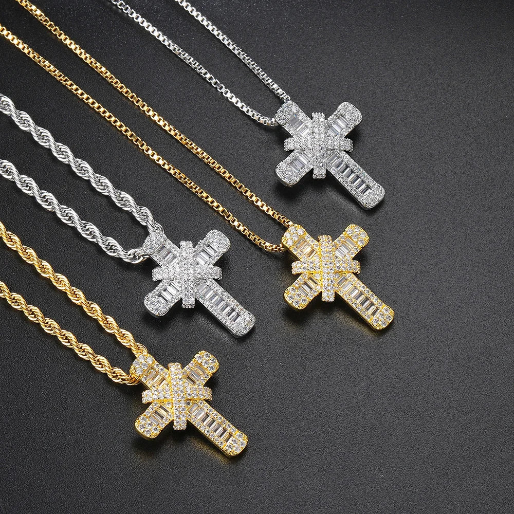 Hip Hop Cross Pendant Rope Box Chain Necklaces for Men Women Luxury Inlaid CZ Punk Personality Rapper Accessory Fashion Jewelry