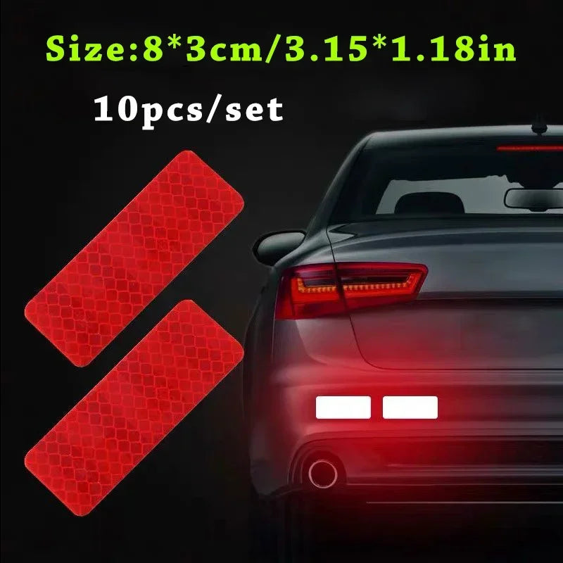 10pcs Car Bumper Reflective Stickers Reflective Warning Strip Tape Secure Reflector Stickers Decals Safety Warning 3*8CM