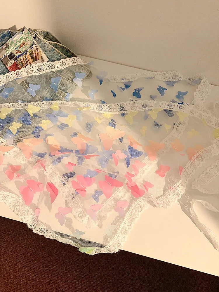 Dopamine Butterfly French Fairy Lace Triangle Headscarf Women's DIY Headwear Mesh Silk Scarf Hairband Summer Beach Accessories