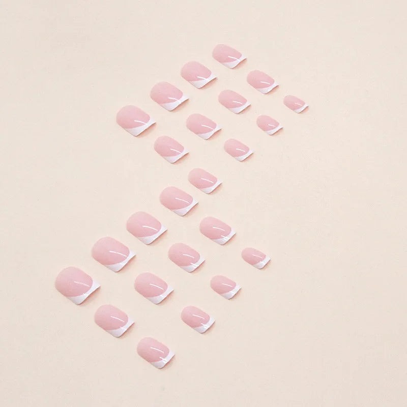 Simple French 24 Pcs Press on Nails Pink Gradient Fake Nails Glossy Artificial Finger Manicure Reusable False Nails for Women