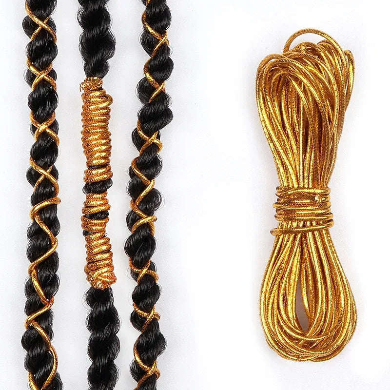 Dreadlock Braids Hair Accessories Silver Gold Braiding Hair Deco Styling Shimmer Stretchable African Braid Braided Elastic Cord