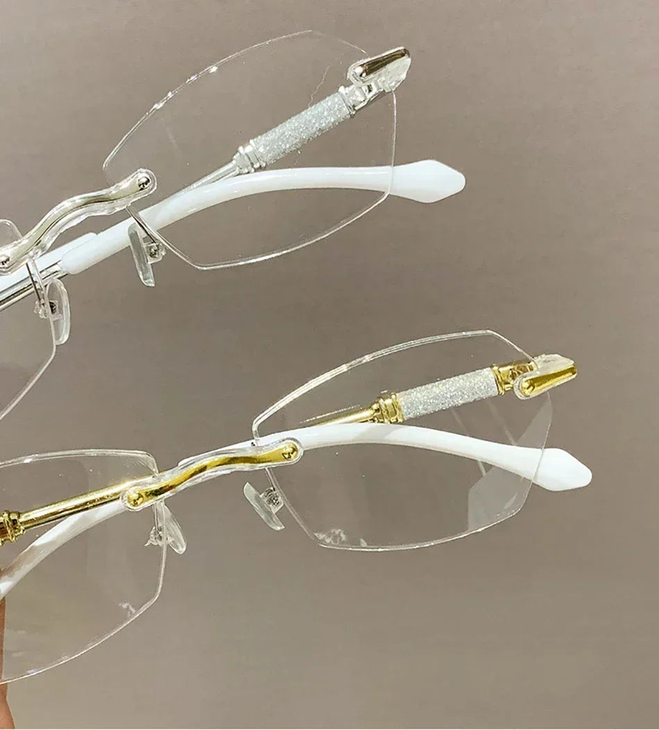 New Rimless Diamond Cutting Presbyopic Glasses Ladies Anti Blue Light Ultra Light Reading Glasses +1.0+1.5+2.0+2.5+3.0+3.5+4.0