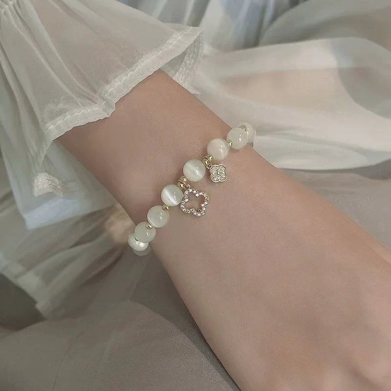 Fashion Zircon Bracelet for Women Elastic Cat's Eye Stone Bracelet  Pearl  Elastic Bracelets Fashion Jewelry Charm Gift