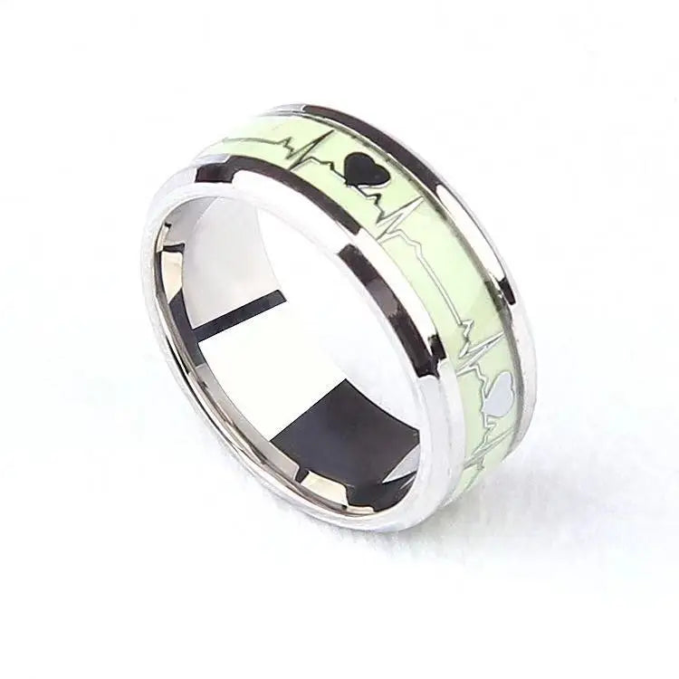 Fashion Love Heart Glow Rings ECG Luminous Titanium Steel Teenager Heartbeat Fluorescence Couple Rings for Boys Girls Gifts