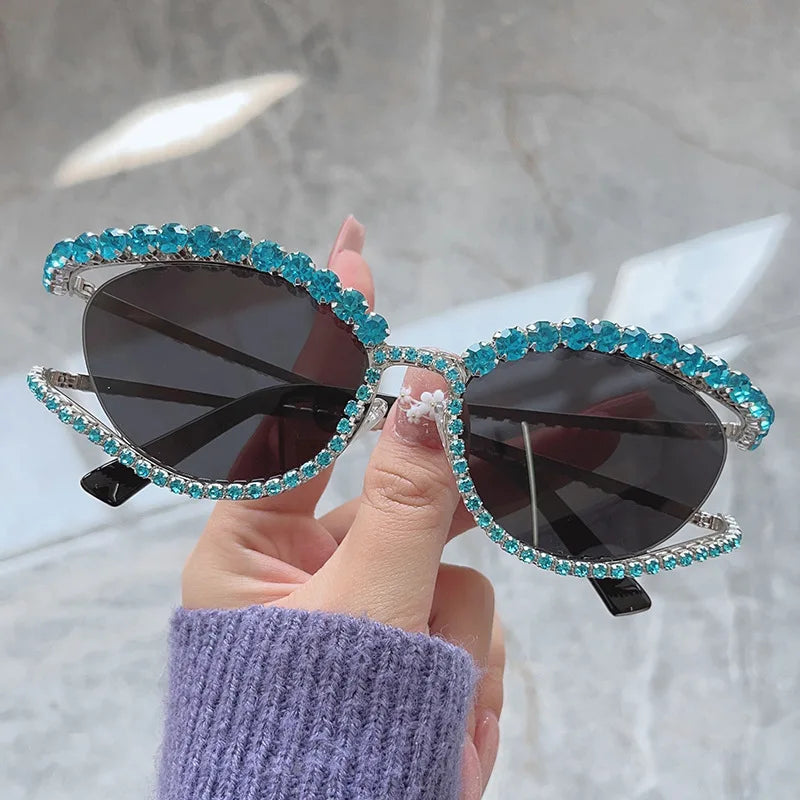 2023 Fashion Luxury Crystal Shiny Sunglasses Women Sexy Cat Eye Rhinestone Party Elegant Sun Glasses Female Shades Oculos De Sol