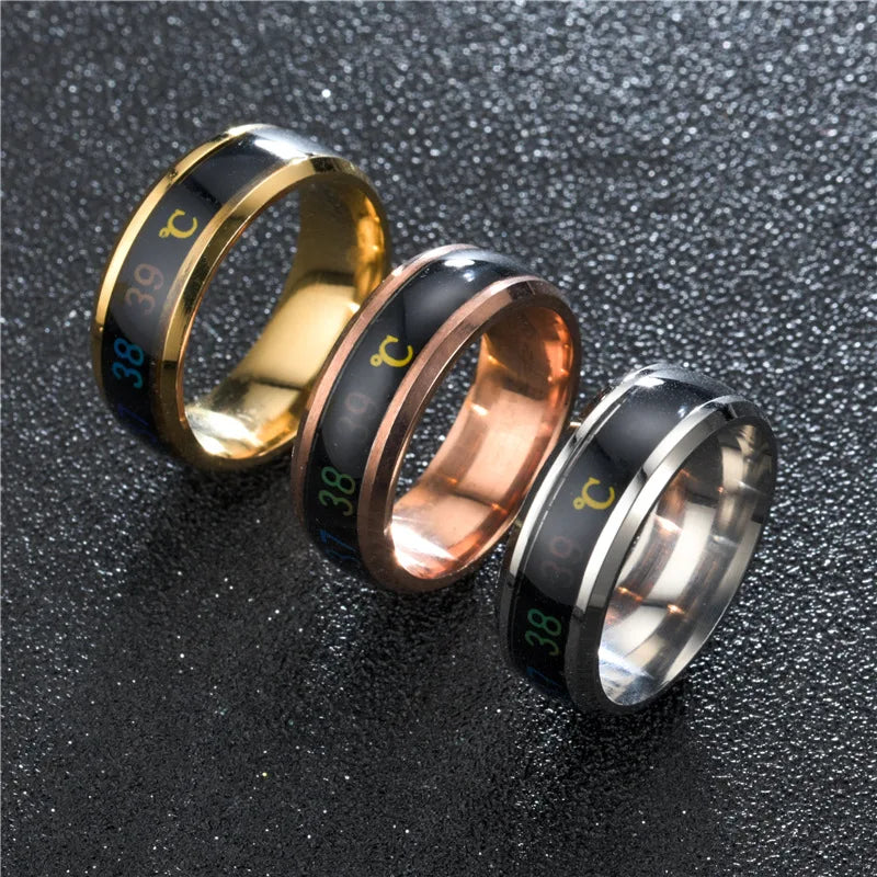 Fashion Smart Induction Temperature Couple Ring Display ECG Temperature Lovers Rings Jewelry for Men Women Accessories Gifts