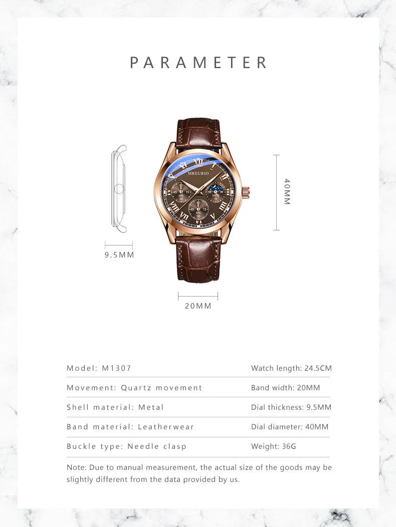 GENEVA High Quality Men's Luxury Belt Fashion Quartz Watch Men Round Business Student Sport Waterproof Glow