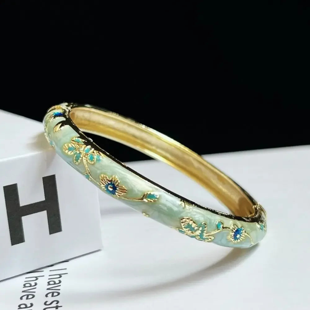 Chinese Women's Hand Bracelet Enamel Cloisonne Bracelet Fine Small Flower Ethnic Style Jewelry Gifts for Women Girl