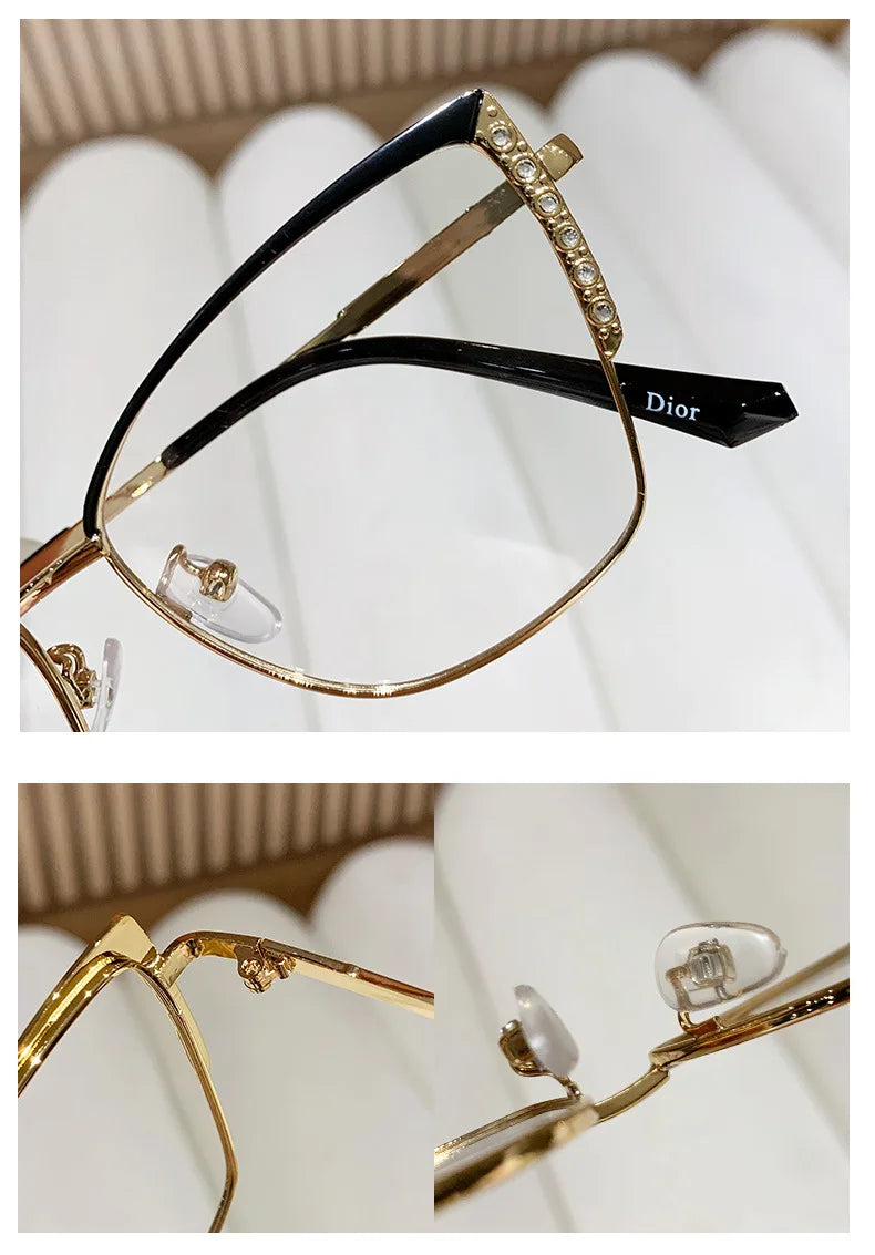 Fashion Cat Eye Glasses Ultra-light Glasses Frame Retro Photochromic Eyeglasses Anti-blue Light Eyewear Metal Color-changing
