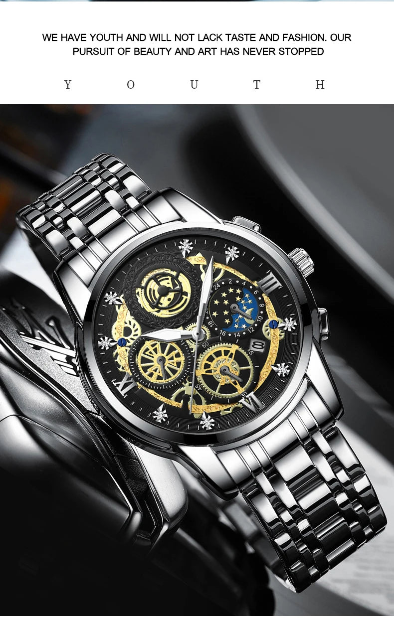 BINBOND Luxury Fashion Casual Quartz Men Watch Stainless Steel Strap Luxury Dial Luminous 30M Waterproof Business Men Wristwatch