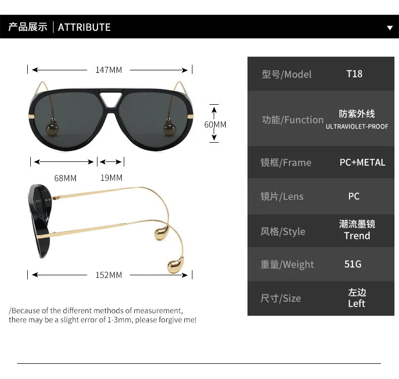 2025 New Oversized Pilot Oval Punk Sunglasses for Women Luxury Vintage Double Beam Sun Glasses Lady Mens Outdoor Eyewear UV400
