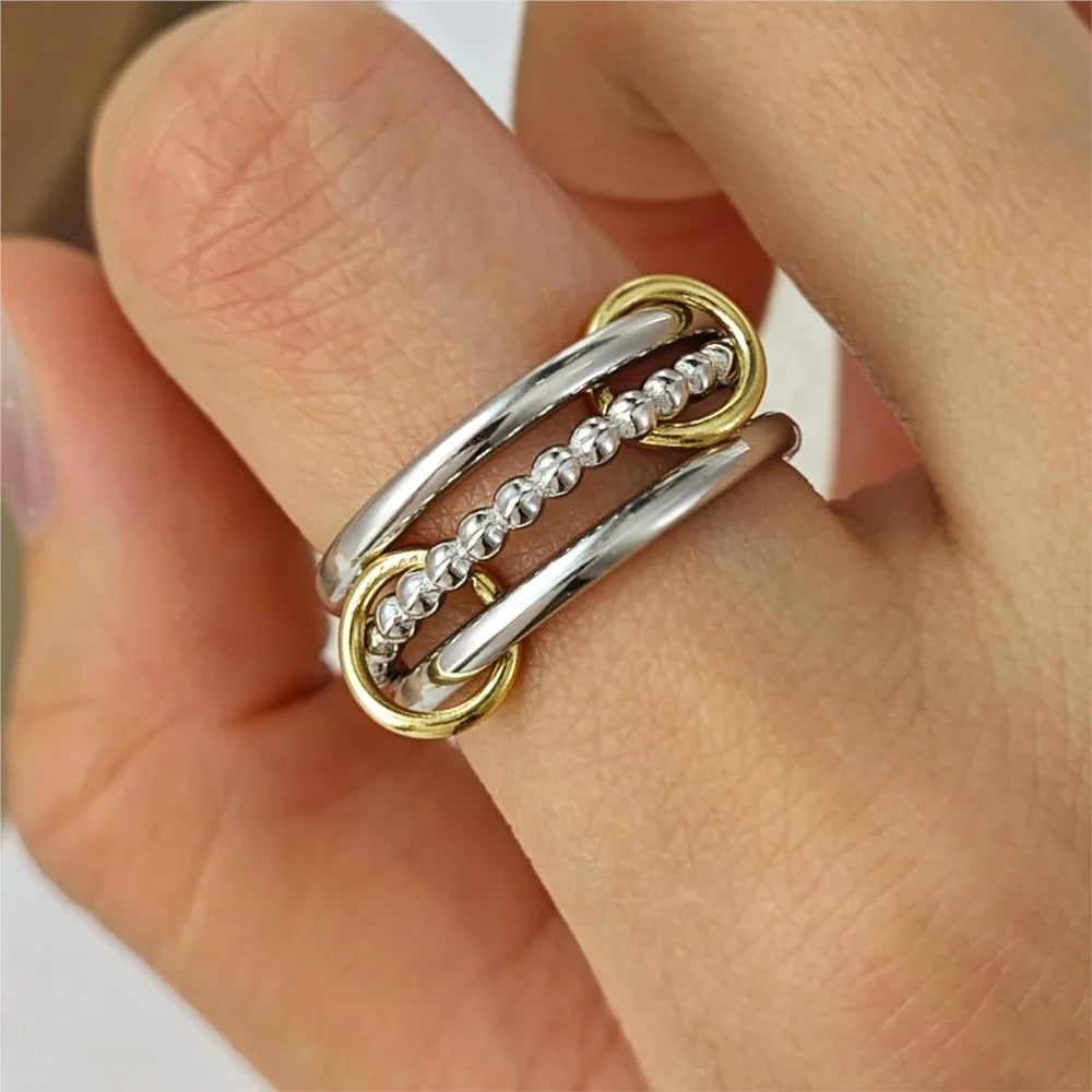 Round Bead Stacking Rings For Women Minimalist INS New Gold Color Stainless Steel Spinelli Ring Men Party Fashion Jewelry Gifts