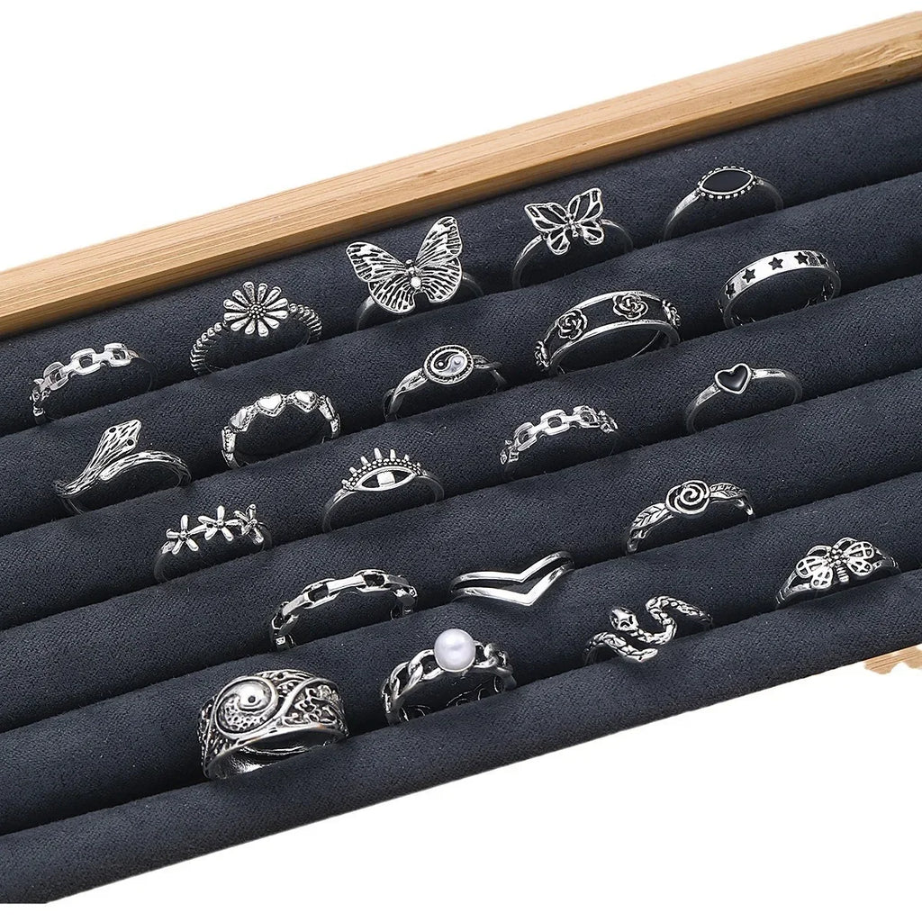 21pcs Set Punk Style Butterfly Heart And Tai Chi Design Multi-element Snake Rings Set