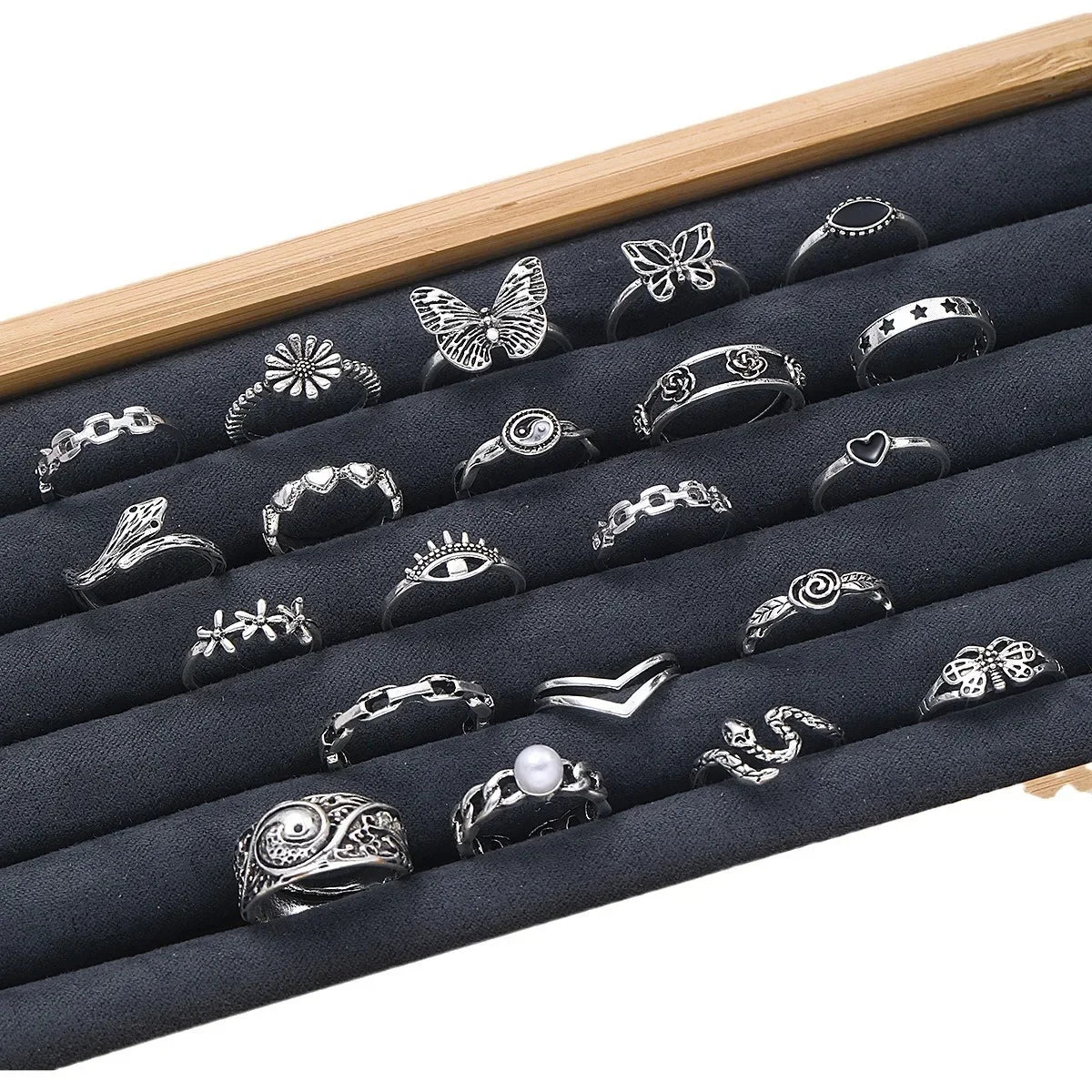 21pcs Set Punk Style Butterfly Heart And Tai Chi Design Multi-element Snake Rings Set