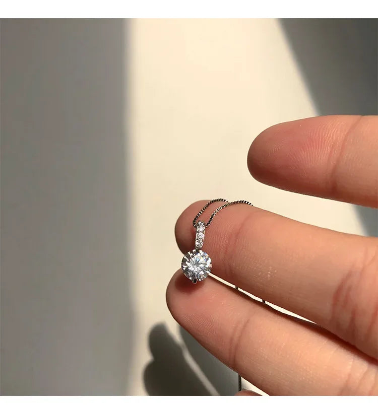 Fashion 925 Sterling Silver Round Zircon Necklace Minimalist Style Charm Choker Pendant Party Gift for Women's Fine Jewelry