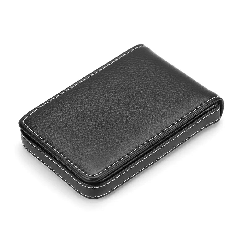 Sized Stitched PU Leather Credit Card Holder Visiting Business Card Case Wallet with Magnetic Shut for Men & Women
