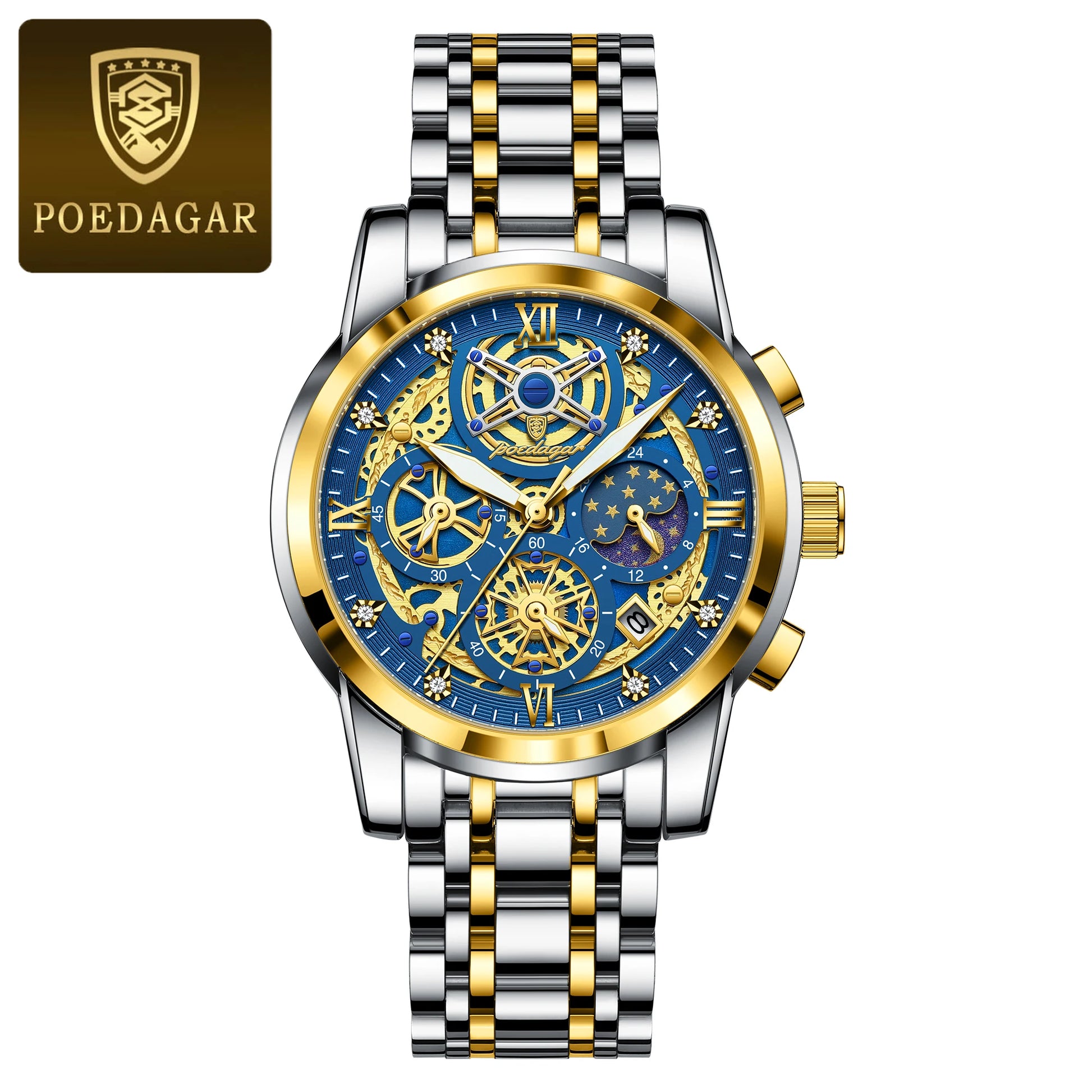 POEDAGAR Luxury Watch For Men Original Waterproof Luminous Date Man Clock Chronograph Stainless Steel Quartz Men's Watches Reloj