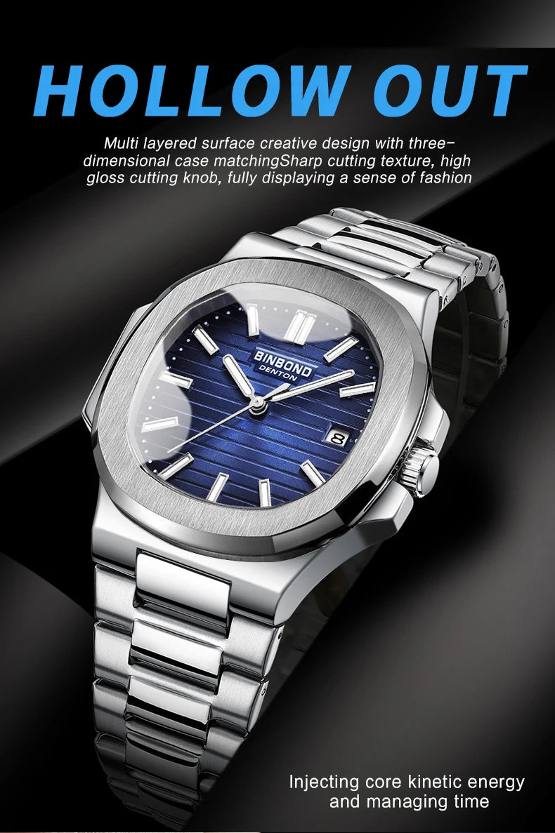 BINBONG B1885 Luxury Business Men Quartz Wristwatch 30M Waterproof Luminous Stainless Strap Men's Watches Relogio Masculino