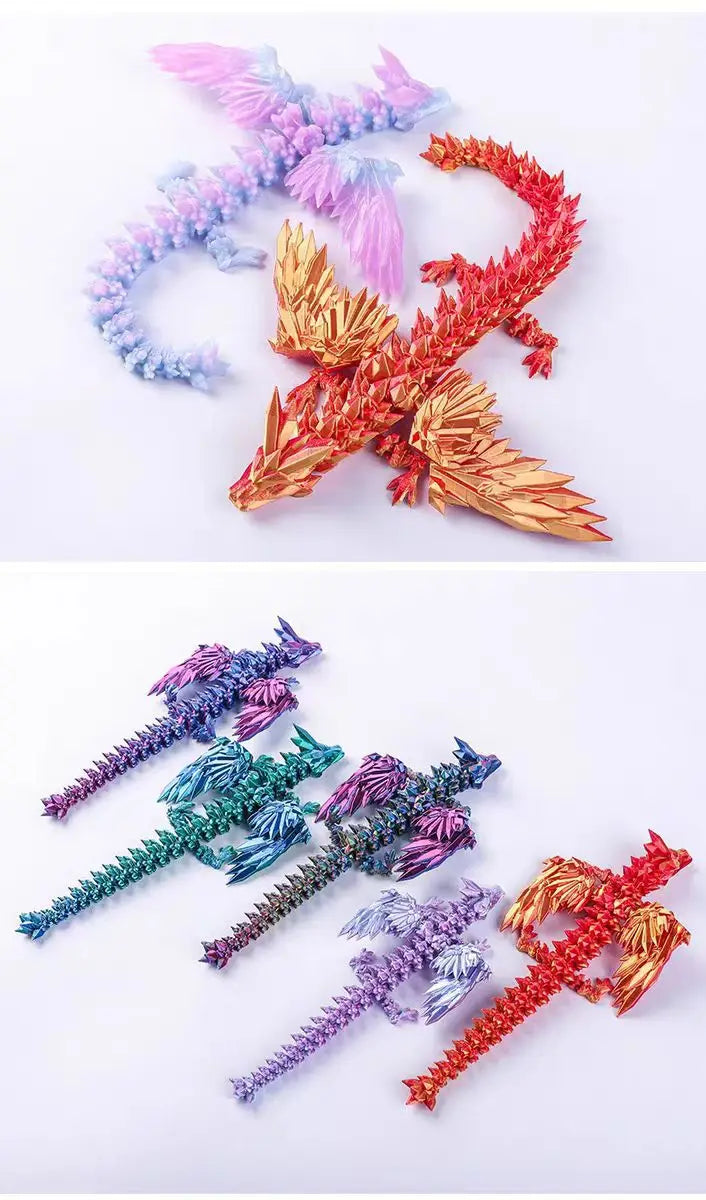 3D Printed Gem Dragon Western Style Colorful Full Body Movable Dragon Toy Crafts Desktop Dragons Figurines Ornament Table Decor