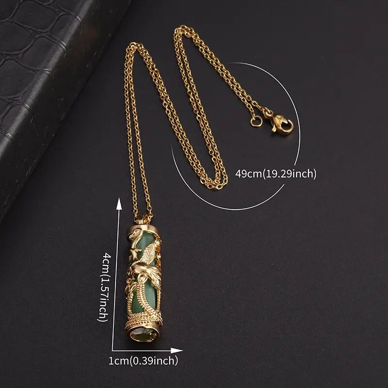 Exquisite Luxury Bamboo Imitation Jade Dragon Column Phoenix Necklace Suitable for Men and Women's Fashionable Charm Jewelry