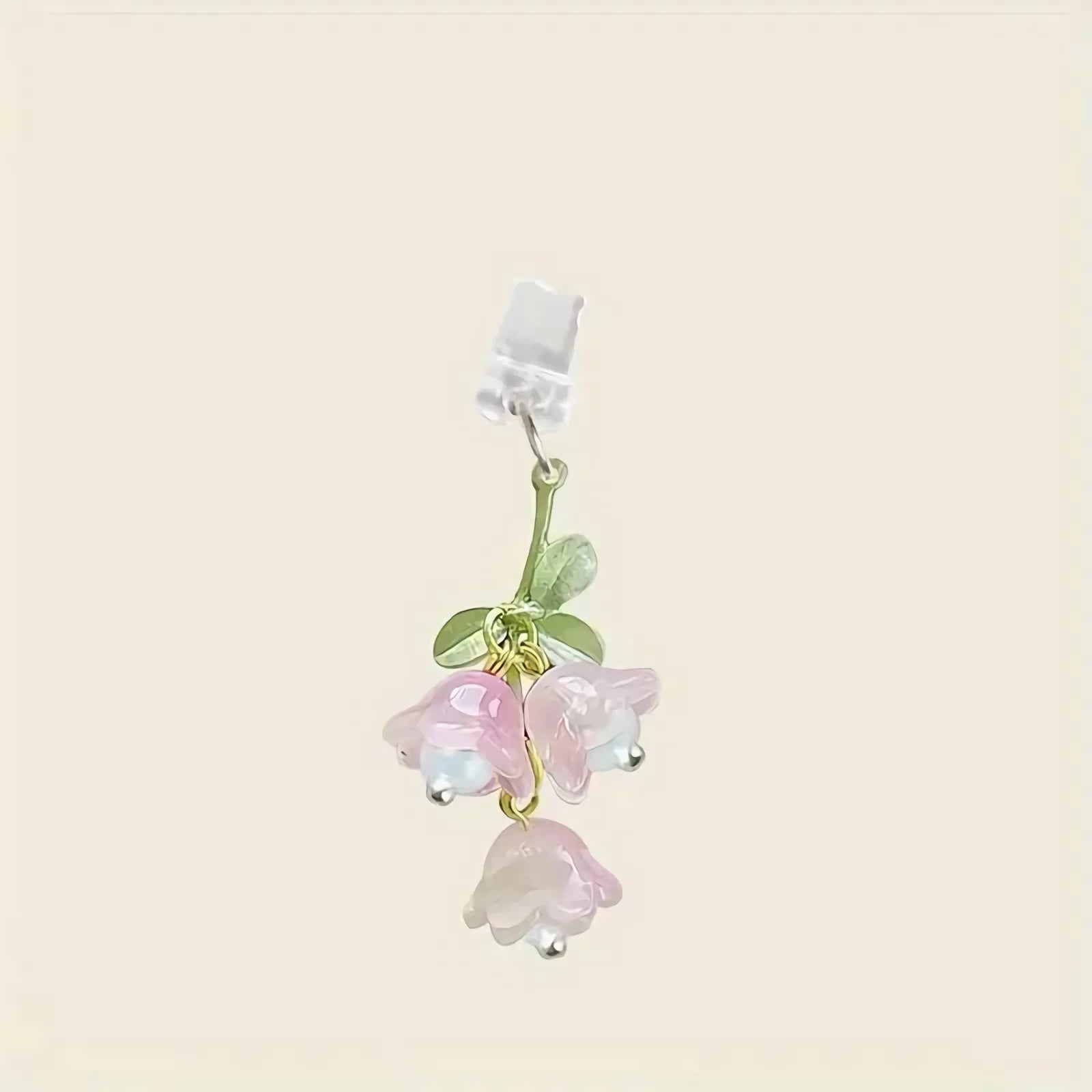 1PC For Phone/Type-C Interface Cute Pink Lily Of The Valley Phone Charm Flower Green Leaf Dust Plug DIY Accessories