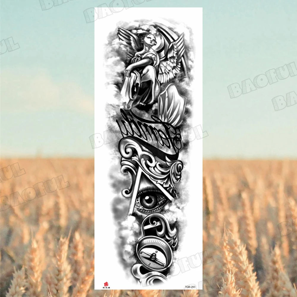 Arm Sleeve Temporary Tattoos For Women Men Realistic Wolf Lion Rosette War Maori Flower Fake Tattoo Stickers Sexy Thigh Tatoos