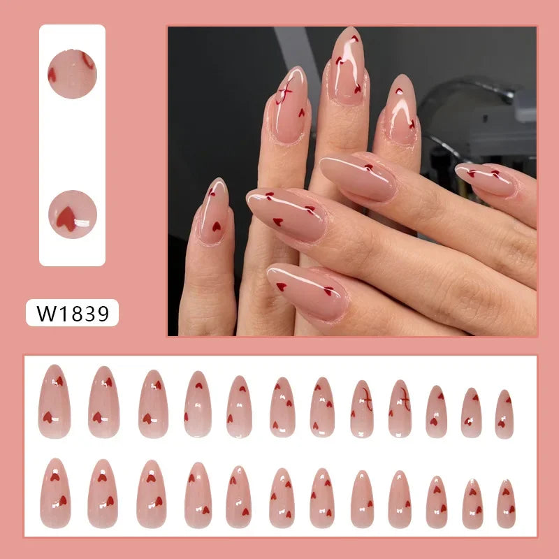 24Pcs/Set Sweet Love Fake Nail with Gradient French Press on Nails Reusable Short Full Cover Nail Tips for Women Wholesale