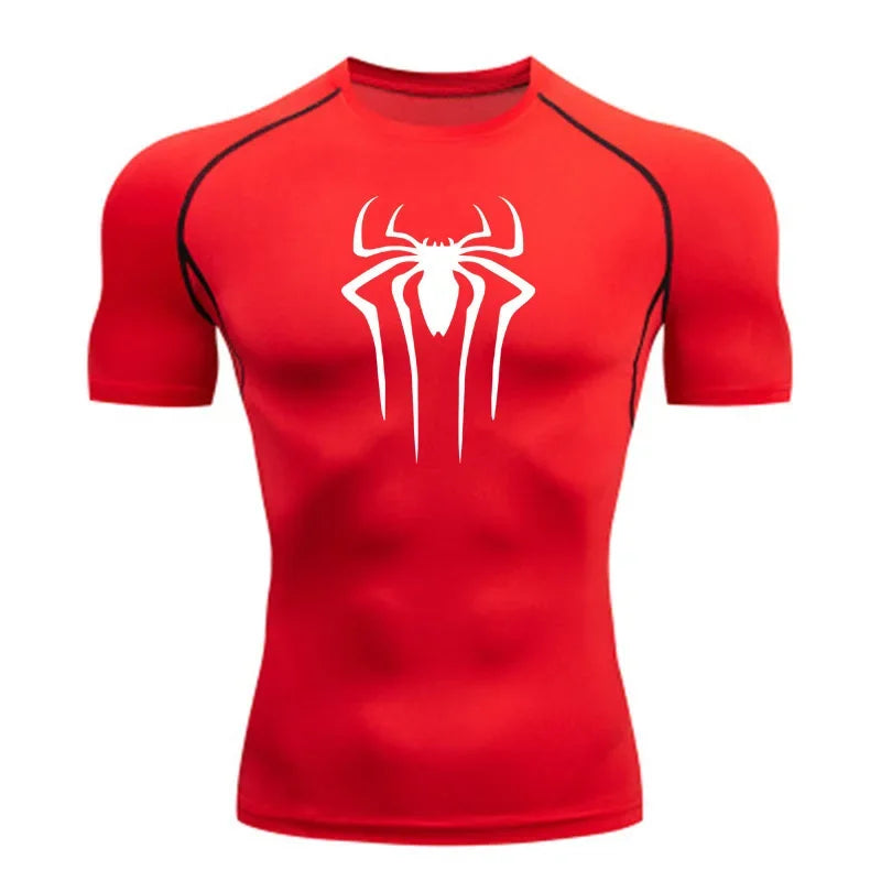 New Compression Shirt Men's Spider Print Fitness Gym Sport Running T-Shirt Rashgard Tops Quick Dry Short Sleeve T-Shirt For Men