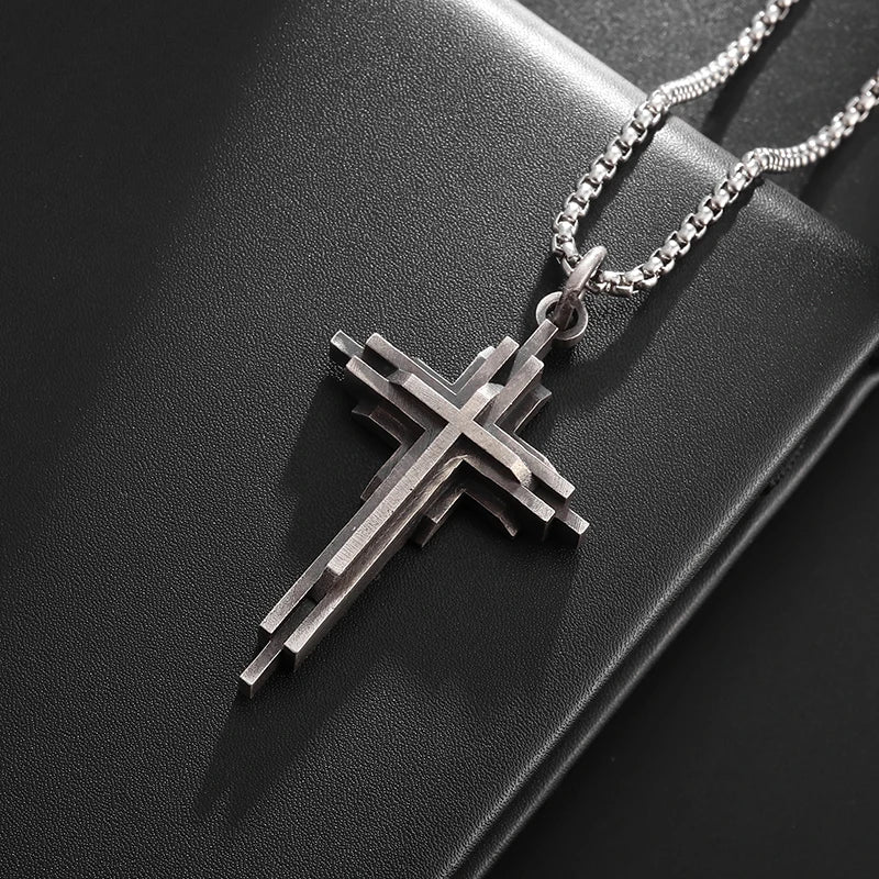 Vintage Catholic Cross Pendant Necklace Men Women Christian Believers Prayer Amulet Jewelry
