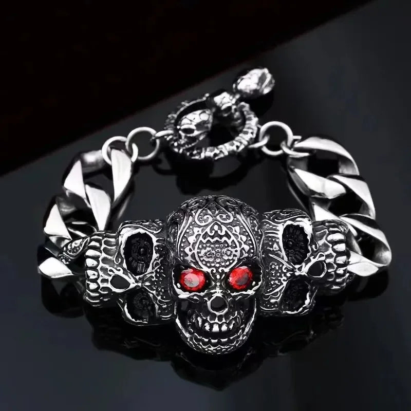 Nordic  Celtic Double Wolf Head Men's Stainless Steel Chain Bracelet Byzantine King Chain Punk Rock Party Jewelry