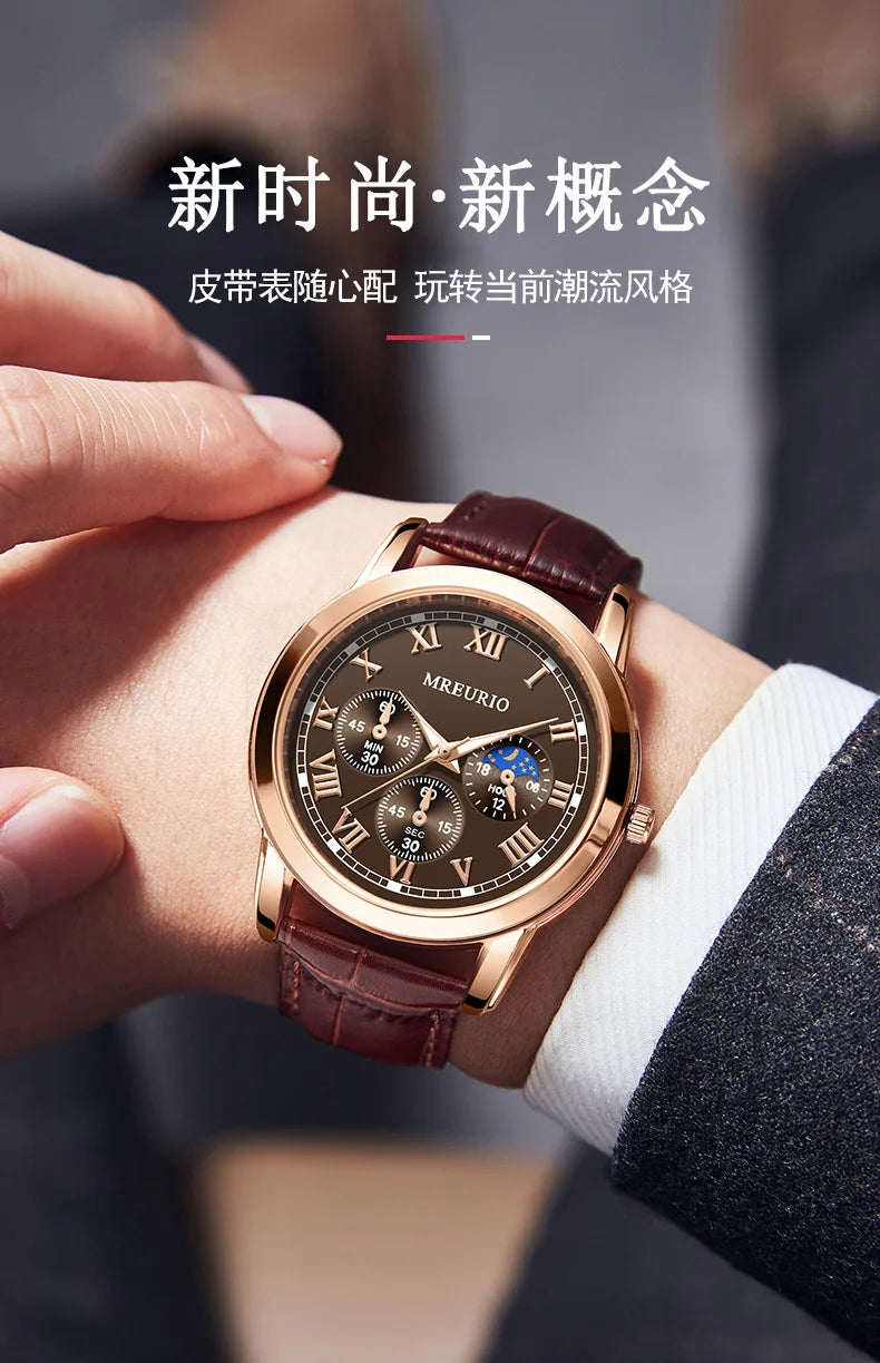 GENEVA High Quality Men's Luxury Belt Fashion Quartz Watch Men Round Business Student Sport Waterproof Glow