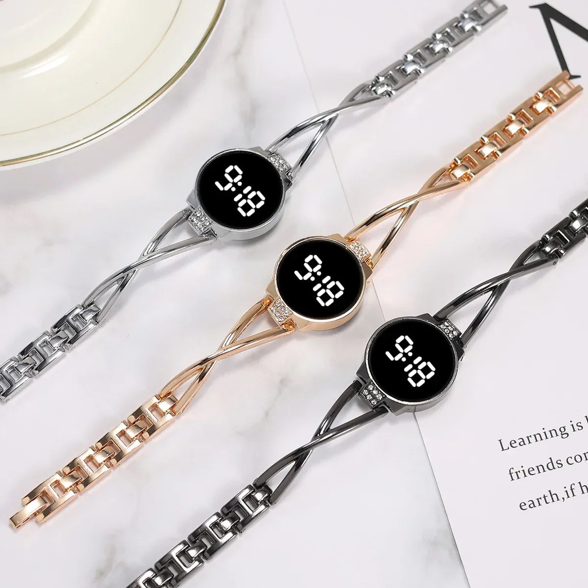 LED Fashion Watch for Women Bracelet Touch Screen Ladies Time Steel Band Electronic Student Ladies Simple Style Watches