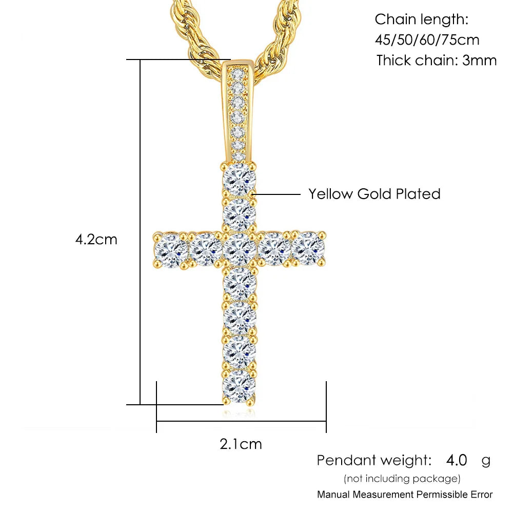 Hip Hop Cross Pendant Necklaces for Men Male Rapper's Fashion Simple Rope Chain Hot Sale Cubic Zirconia Punk Luxury Jewelry