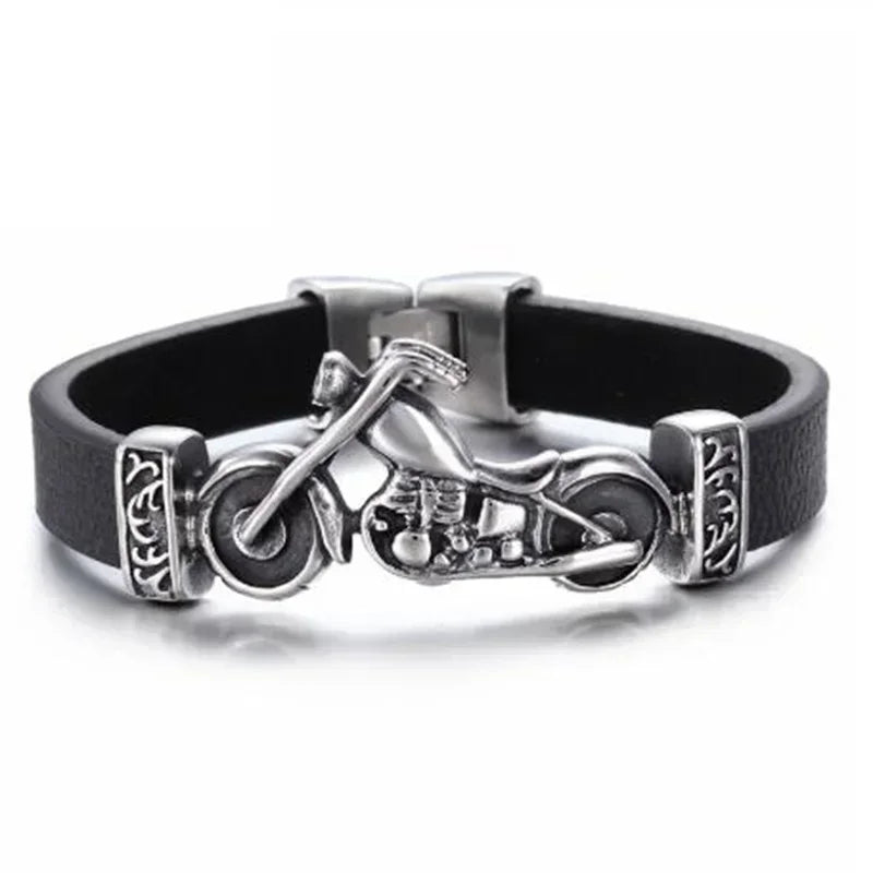 Retro Punk Bicycle Chain Hand Woven Leather Bracelet with Metal Buckle Men\\\\\\\\'s Cycling Motorcycle Rock Party Jewelry