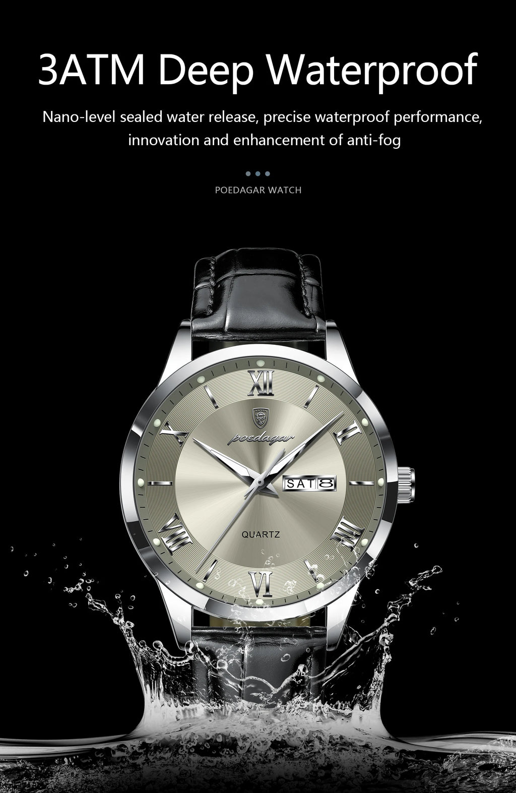 POEDAGAR Top Luxury Watch For Men Military Waterproof Luminous Date Week Man Wristwatch Leather Men's Quartz Watches Sport Reloj