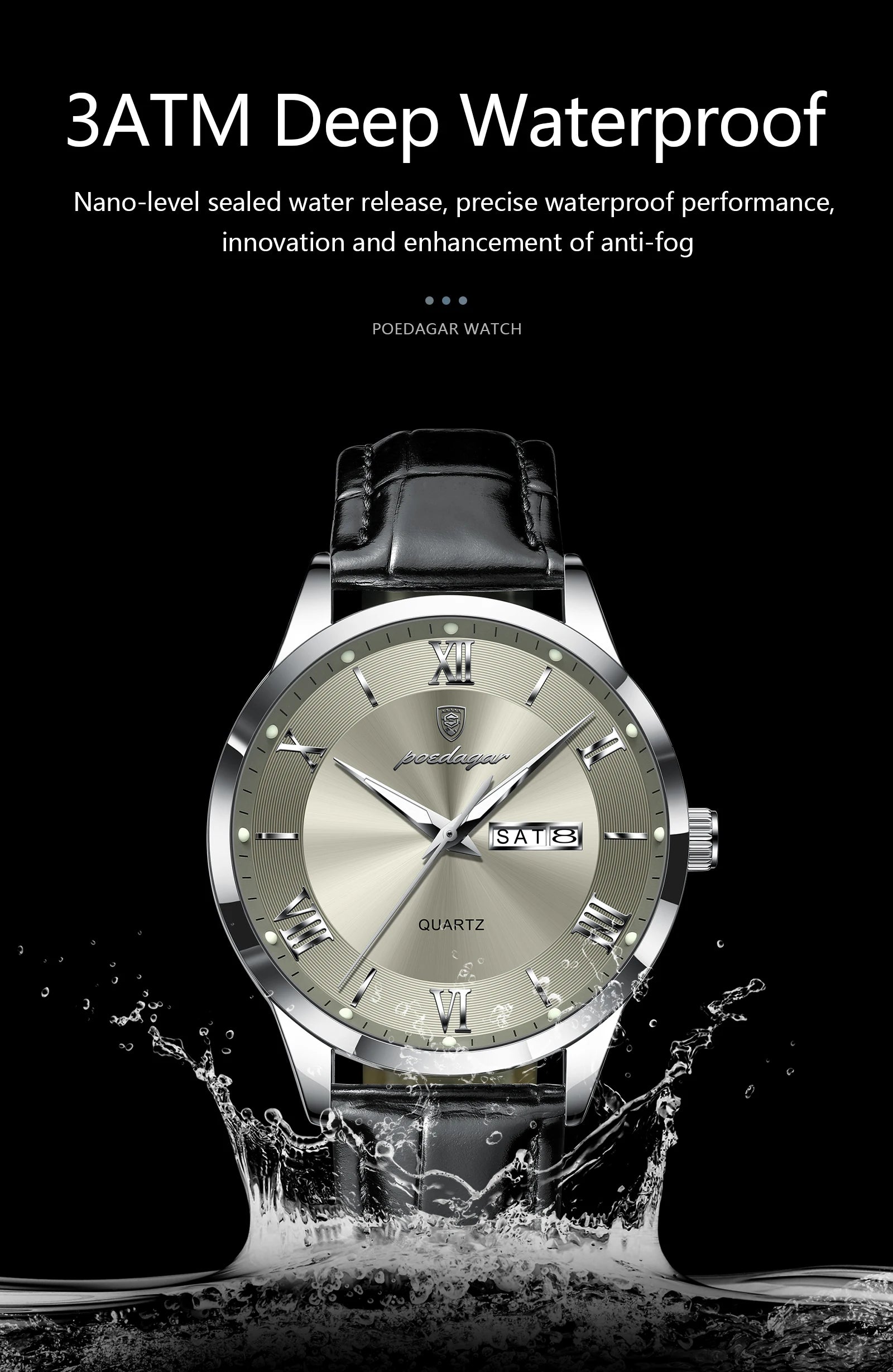 POEDAGAR Top Luxury Watch For Men Military Waterproof Luminous Date Week Man Wristwatch Leather Men's Quartz Watches Sport Reloj