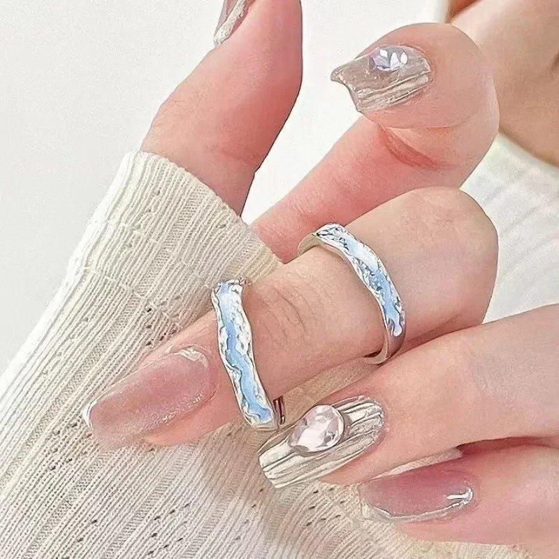 Mint Green Matching Couple Friendship Lover Open Adjustable Rings Set Minimalist Engagement Wedding Rings Lovers Kit