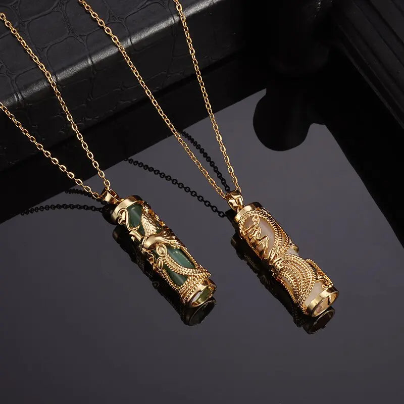Exquisite Luxury Bamboo Imitation Jade Dragon Column Phoenix Necklace Suitable for Men and Women's Fashionable Charm Jewelry