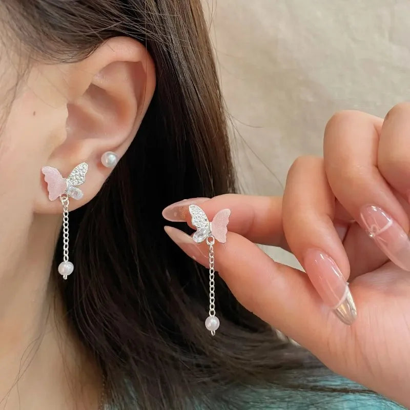 Cute 6/7Pair Set Butterfly Heart Stud Earrings for Women Girl Exquisite Party Dailywear Jewelry Birthday Gift Simple Accessories