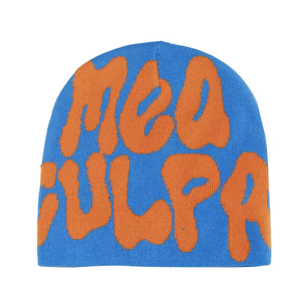 Fashion Korean Y2K Knitting Beanie Hat Cool Letter Graphic Knitting Beanie Cozy Knit Skullies Cap Slouchy Unisex Winter Hats