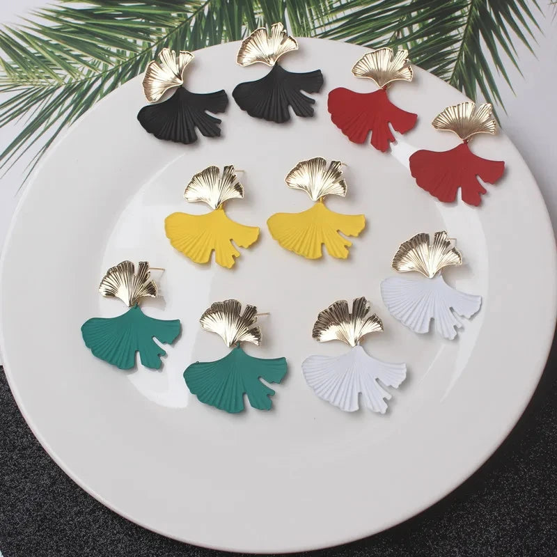New Ginkgo Biloba Dangle Earrings for Women Gold Color Top Metal Statement Drop Earrings boucle d'oreille Unusual Earrings