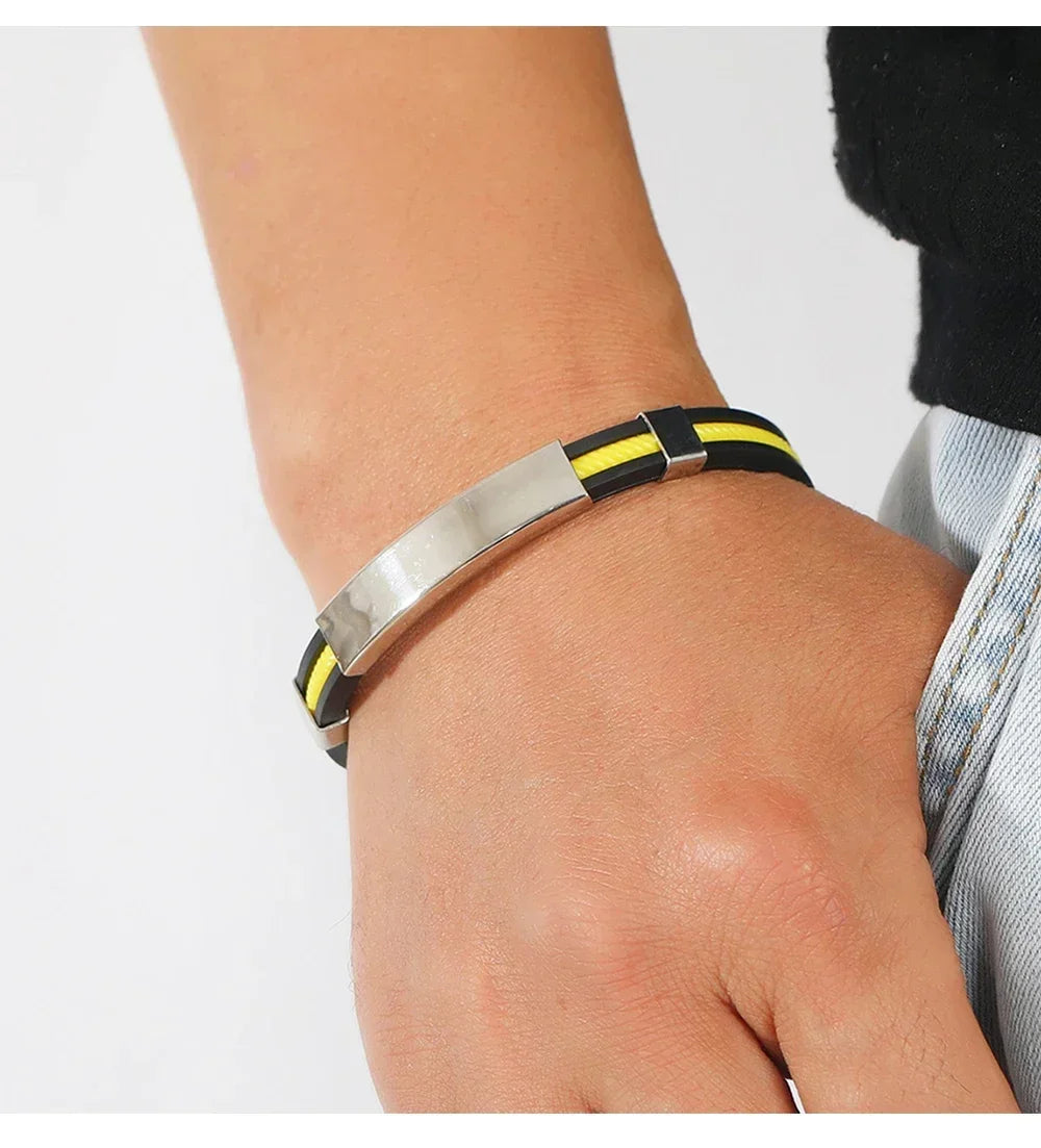 Fashion Men Silicone Bracelet Stainless Steel Bracelet on Hand for Couple Unisex Wrist Chain Jewelry