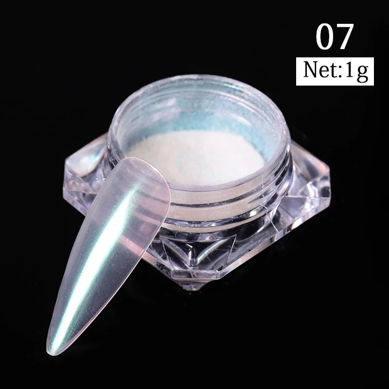 NICOLE DIARY Aurora Nail Powder White Chrome Pigment Pearl Rubbing Dust Mirror Effect Nail Art Glitter Manicure Nail Accessories