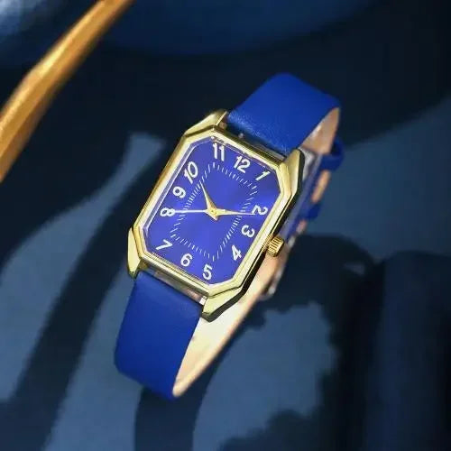 2024 New Leisure Fashion Leather Women's Business Square Quartz Watch Korean Rhinestone Jewelry Set Reloj Mujer Elegante
